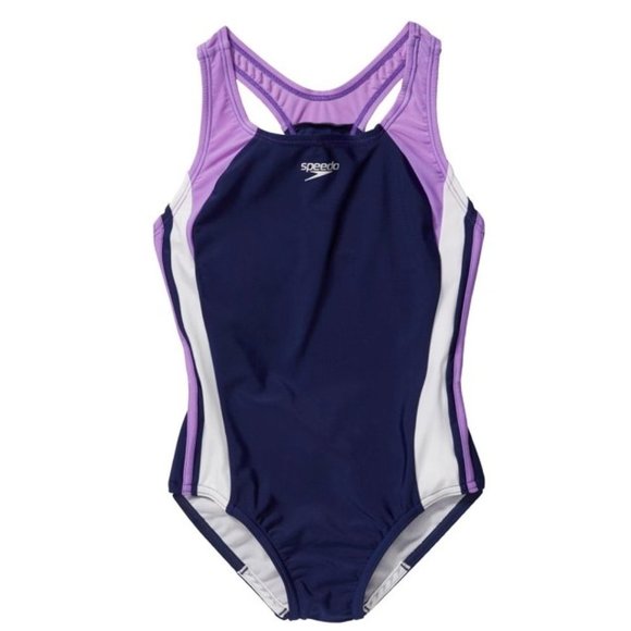 Girl's Speedo Infinity Splice Racerback One-Piece Swimsuit in Navy, Size 14